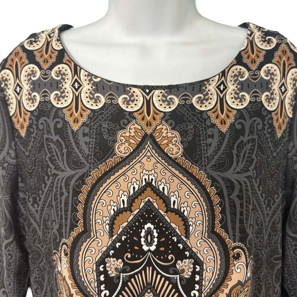 Charter Club Gray Brown Cream Filigree 3/4 Sleeve Sheath Dress Petite size L PL - Picture 9 of 9